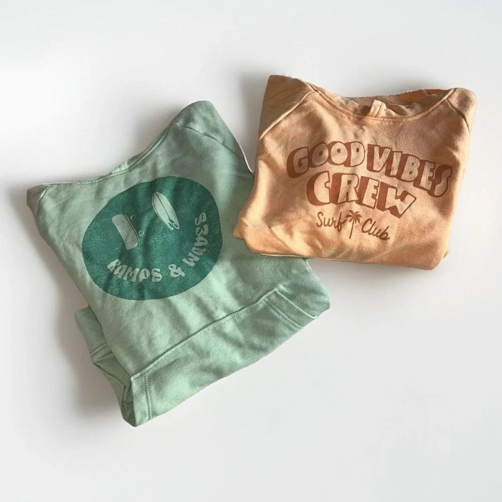 Old Navy Kids Short‎ Sleeve Hoodie Bundle 2-Pack Mint Peach Graphic L 10-12 Surf